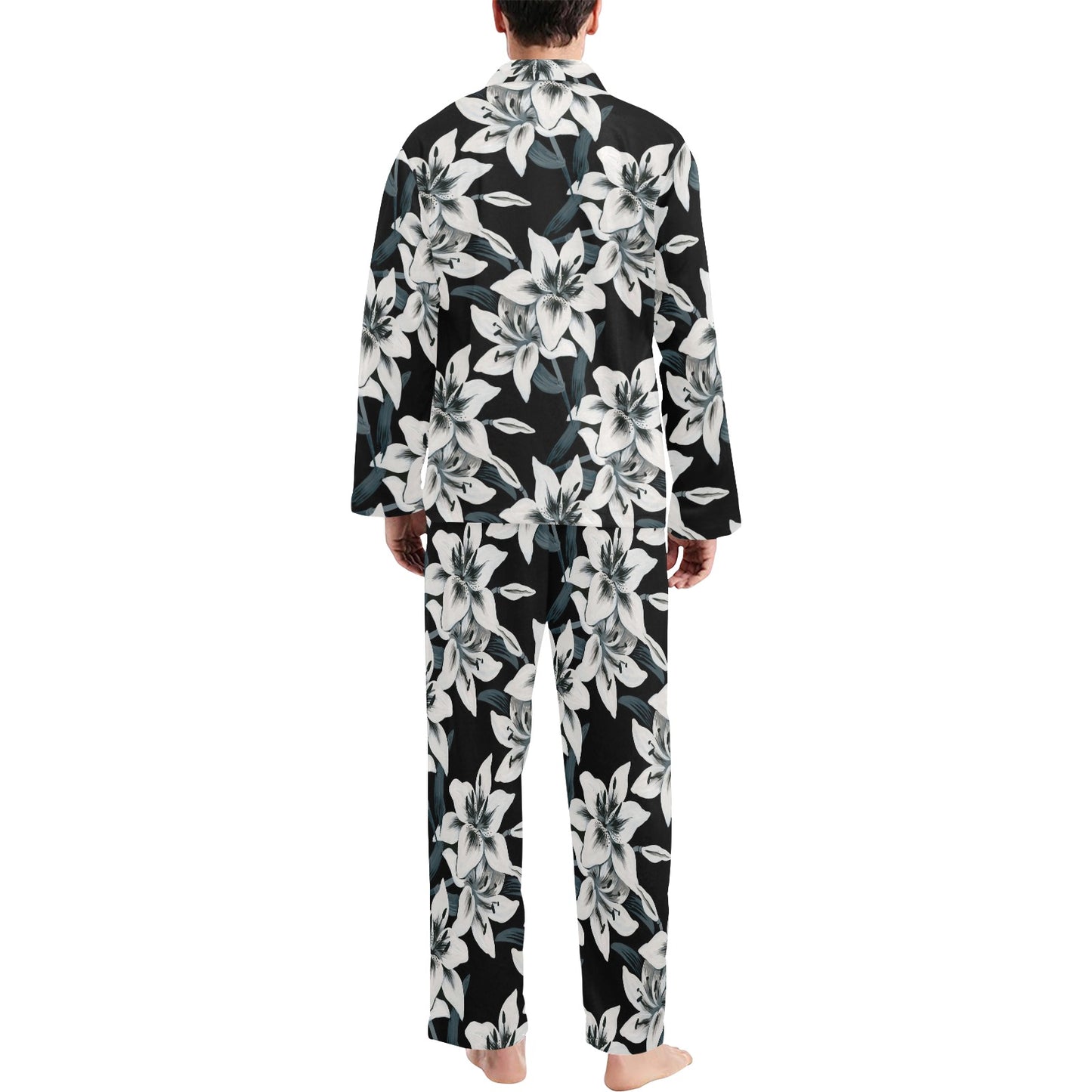 Lily Pattern Print Design 03 Men's Long Pajama Set