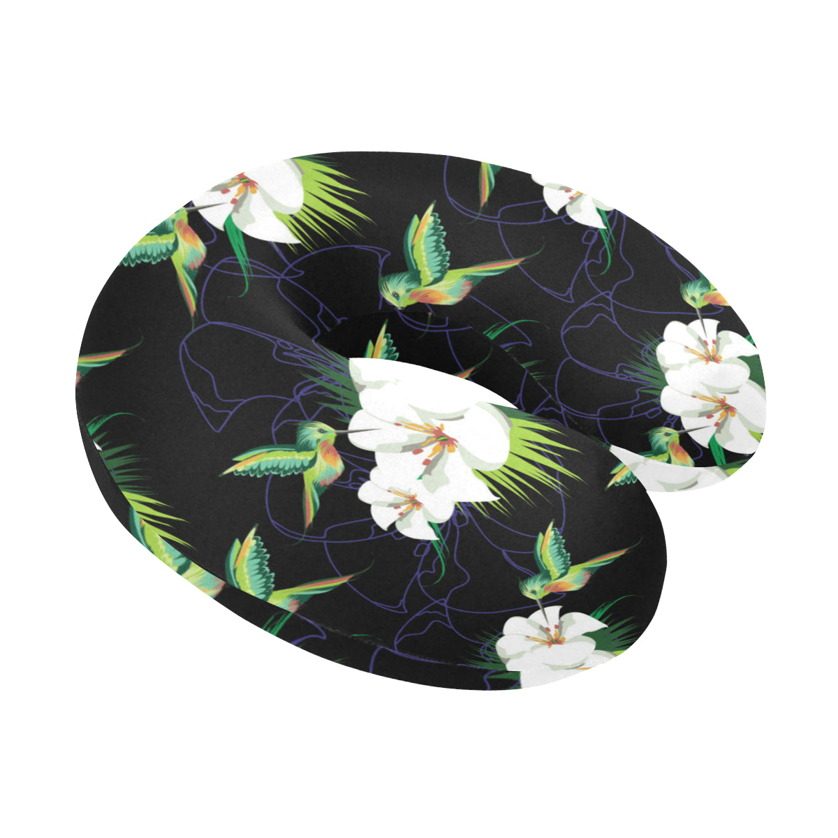 Hummingbird with Flower Pattern Print Design 03 U-Shaped Travel Neck Pillow