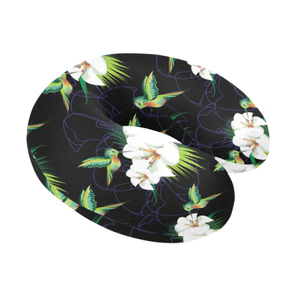 Hummingbird with Flower Pattern Print Design 03 U-Shaped Travel Neck Pillow