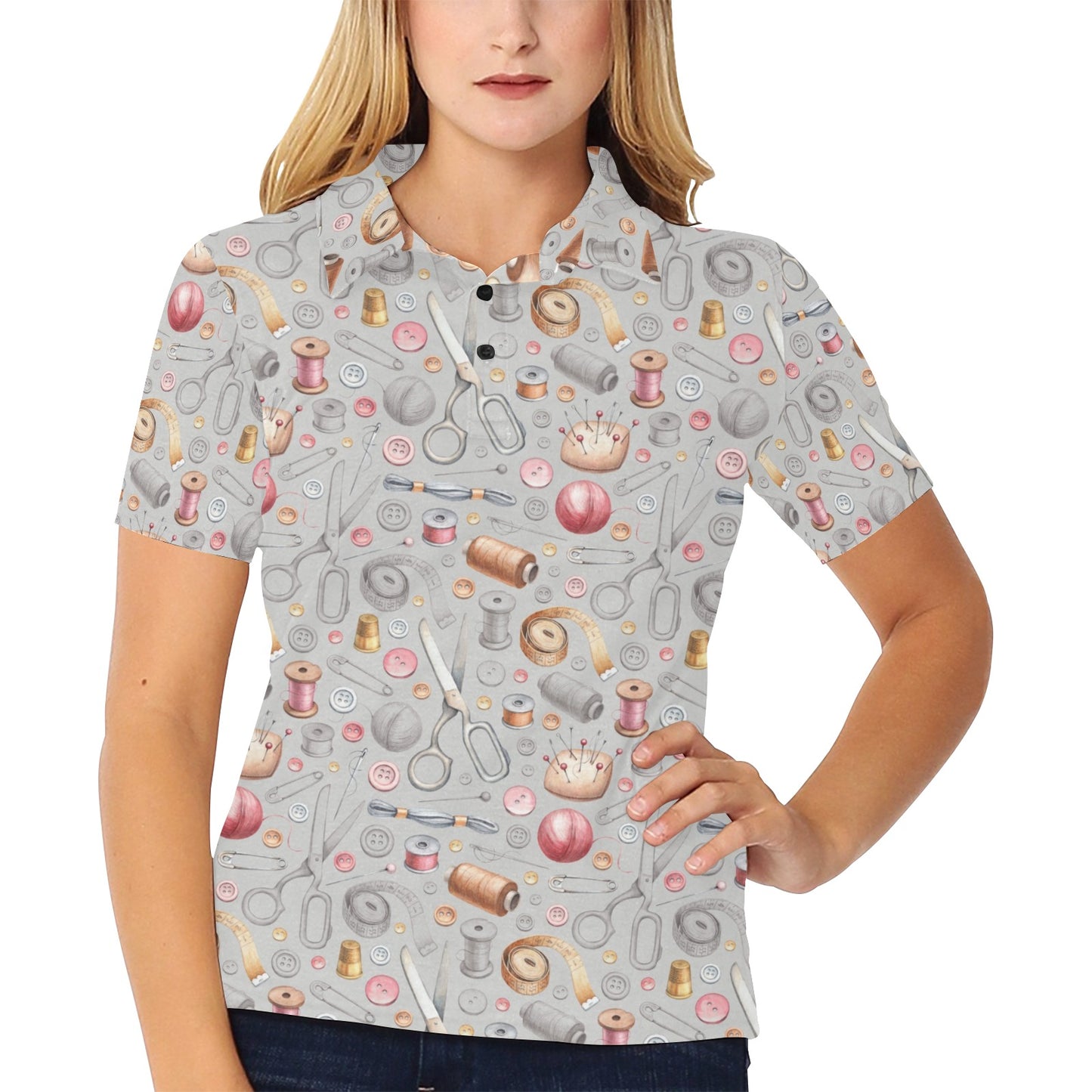 Sewing Equipment Print Design LKS302 Women's Polo Shirt