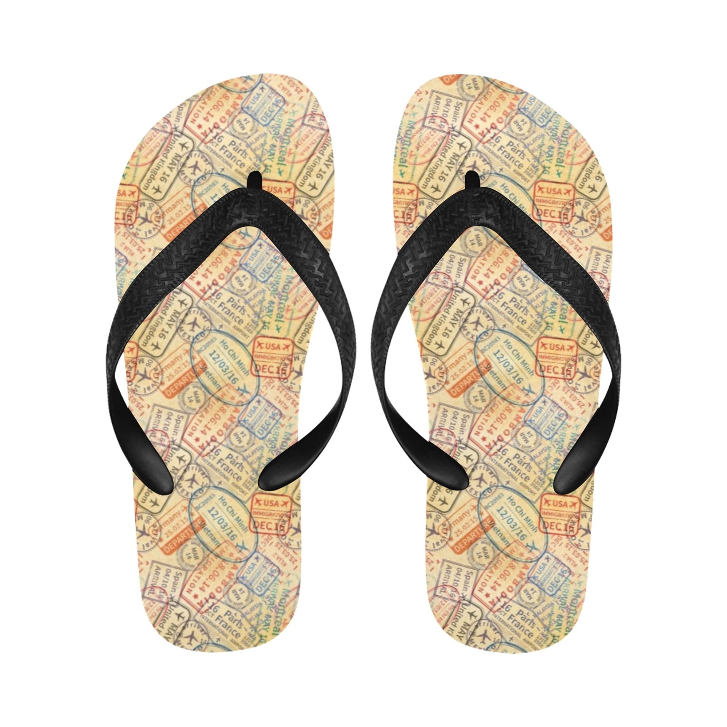 Travel Stamp Print Design LKS302 Flip Flops
