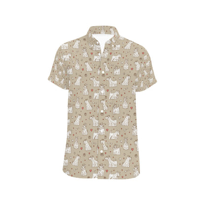 Scottish Terriers Print Design LKS3017 Men Short Sleeve Button Up Shirt