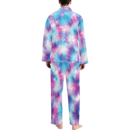 Tie Dye Blue Pink Men's Long Pajama Set