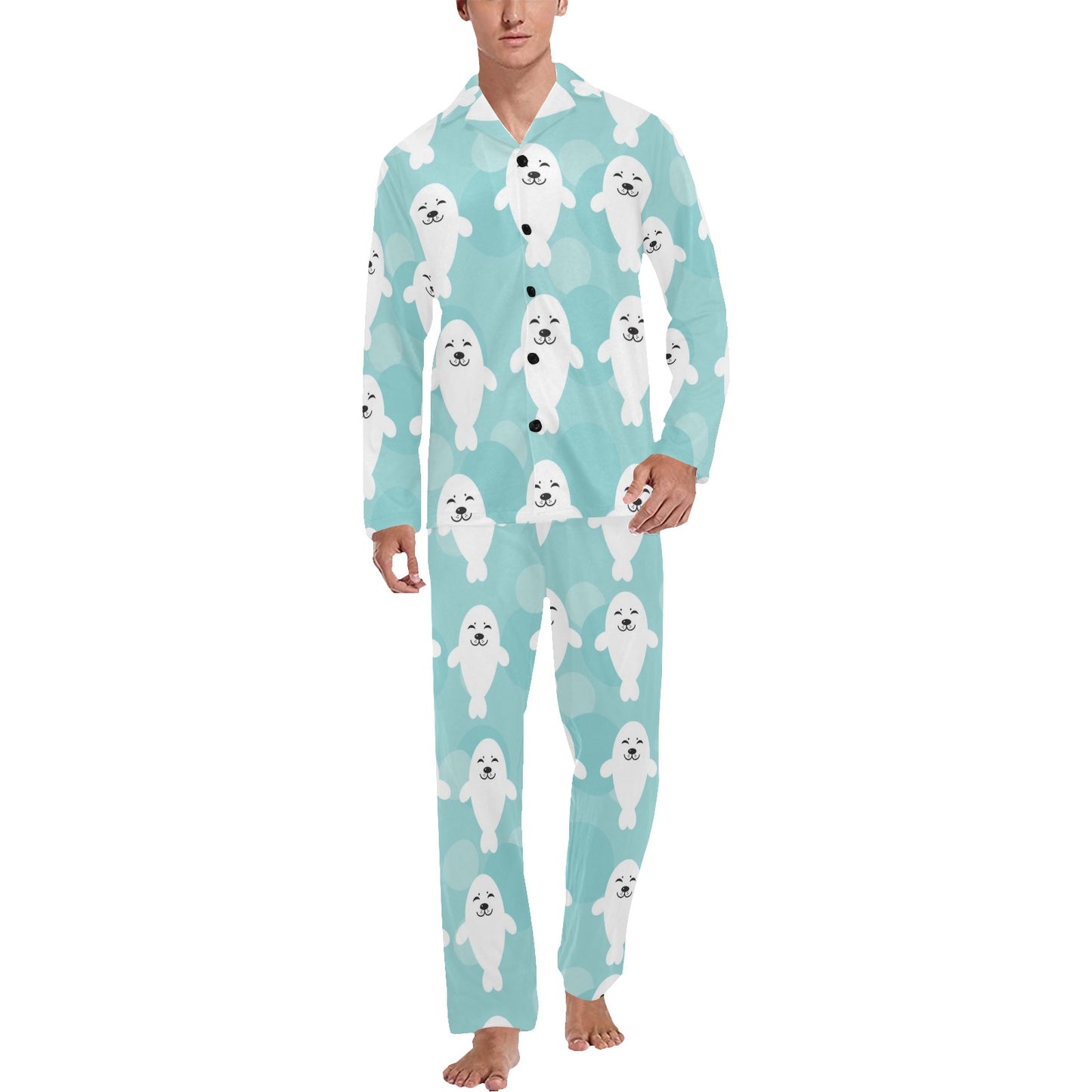 Sea Lion Baby Pattern Print Design 01 Men's Long Pajama Set