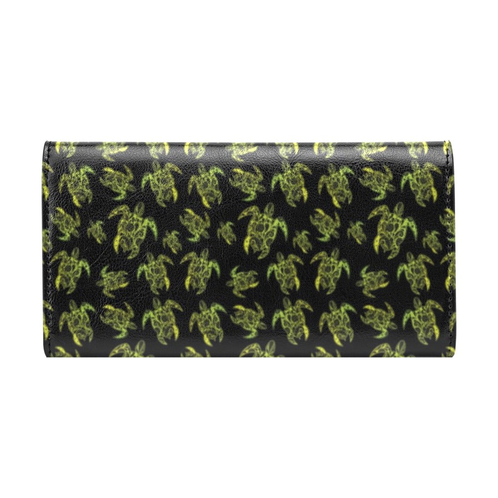 Green Tribal Turtle Polynesian Themed Women's Trifold Wallet