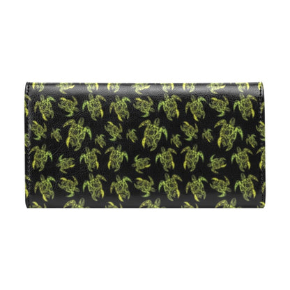 Green Tribal Turtle Polynesian Themed Women's Trifold Wallet