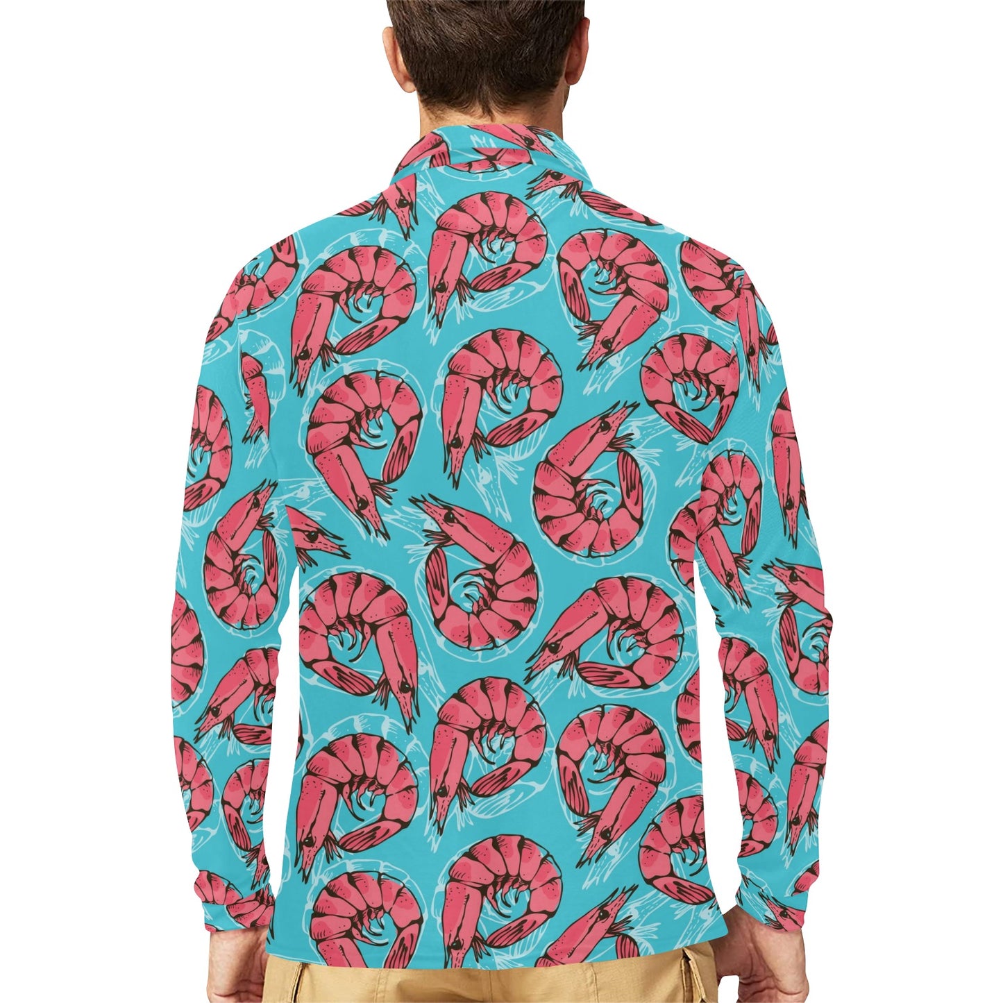 Prawn Pattern Print Design 01 Long Sleeve Polo Shirt For Men's