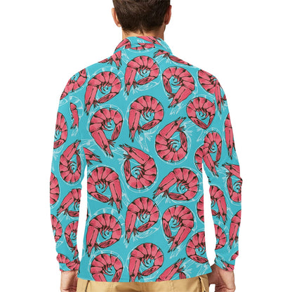 Prawn Pattern Print Design 01 Long Sleeve Polo Shirt For Men's