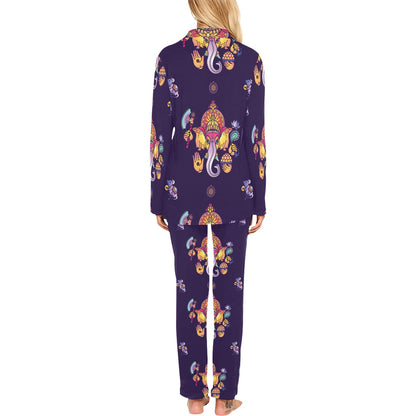 Ganesha Pattern Print Design 04 Women's Long Pajama Set