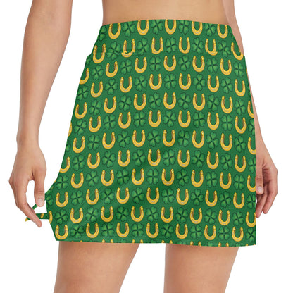 Shamrock Horseshoes Print Pattern 17" Golf & Pickleball Skort with Pockets