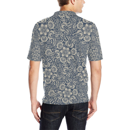 Elegant Floral Print Pattern Men Polo Shirt