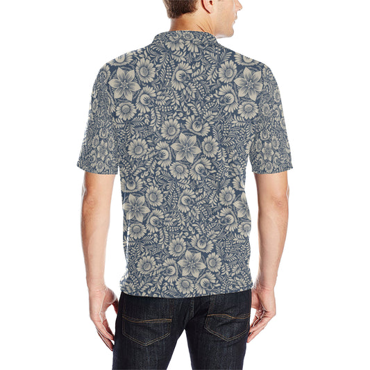 Elegant Floral Print Pattern Men Polo Shirt