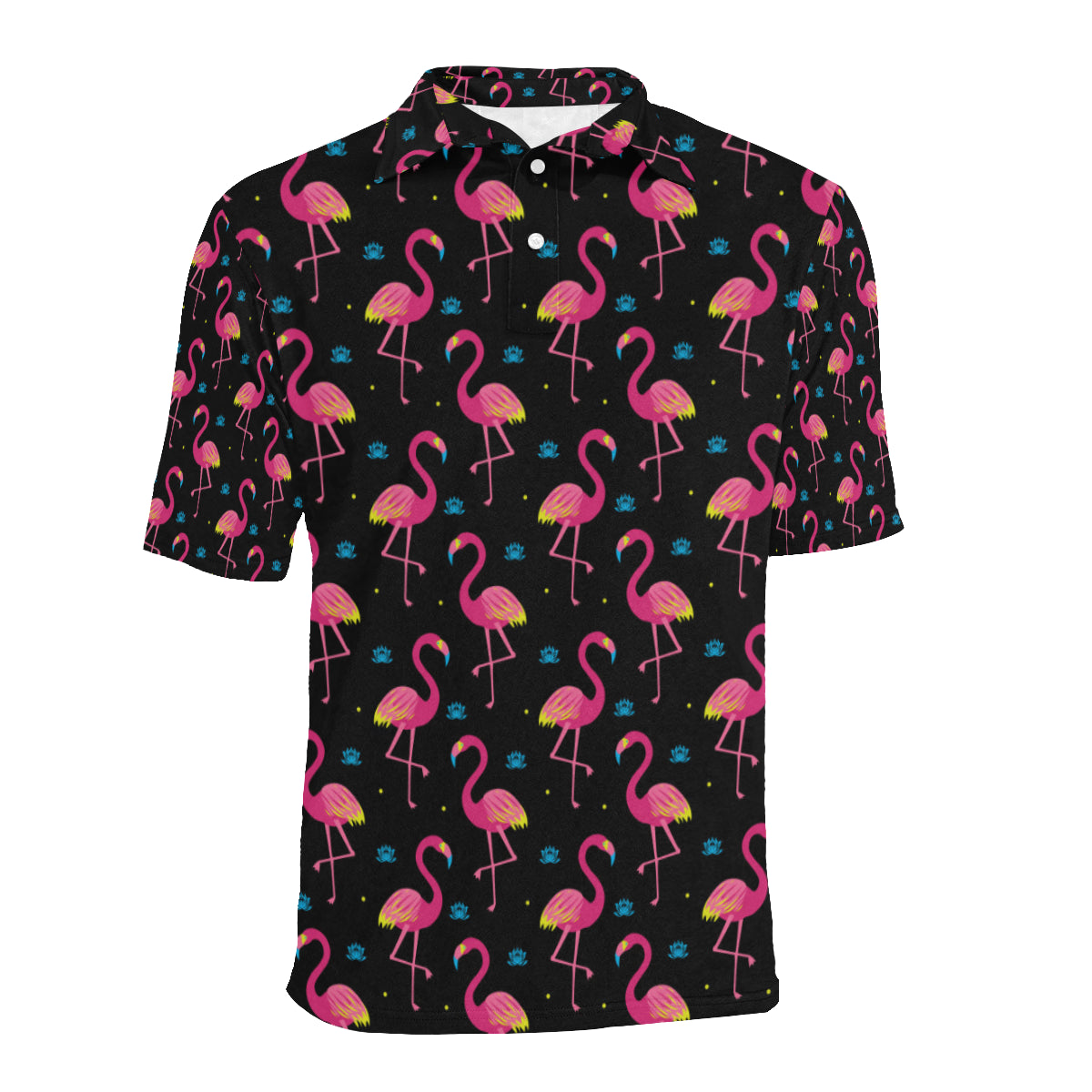 Flamingo Pink Neon Print Pattern Men Polo Shirt