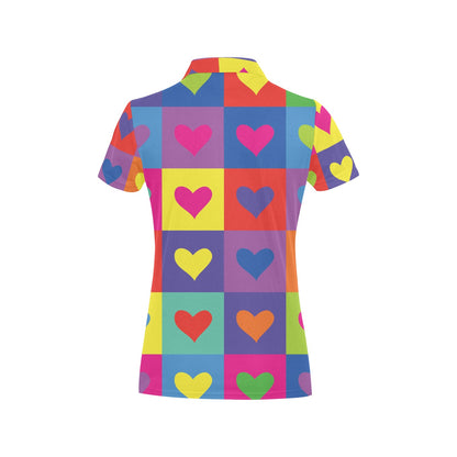Pop Art Heart Pattern Print Design A01 Women's Polo Shirt