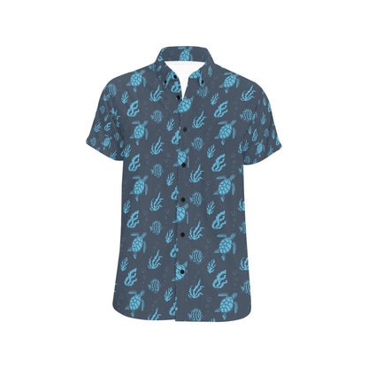 Sea Turtle Print Design LKS307 Men Short Sleeve Button Up Shirt