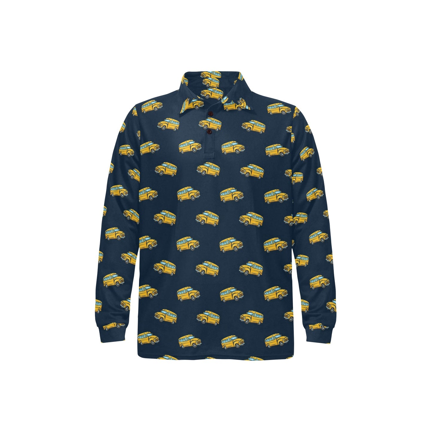 School Bus Print Design LKS304 Long Sleeve Polo Shirt For Men's