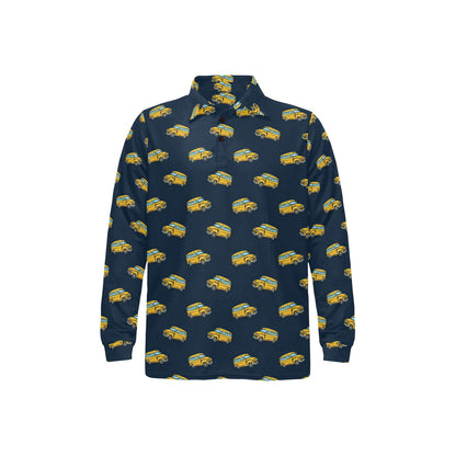 School Bus Print Design LKS304 Long Sleeve Polo Shirt For Men's