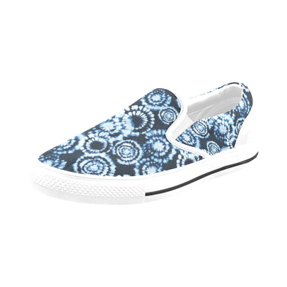 Tie Dye Dark Blue Print Design LKS306 White Slip Ons Canvas Women's Shoes