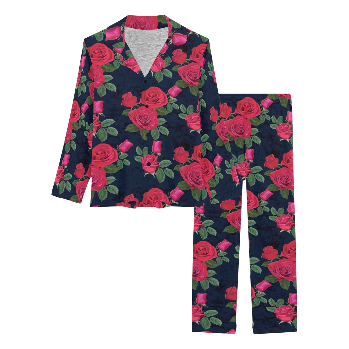Rose Pattern Print Design A04 Women's Long Pajama Set