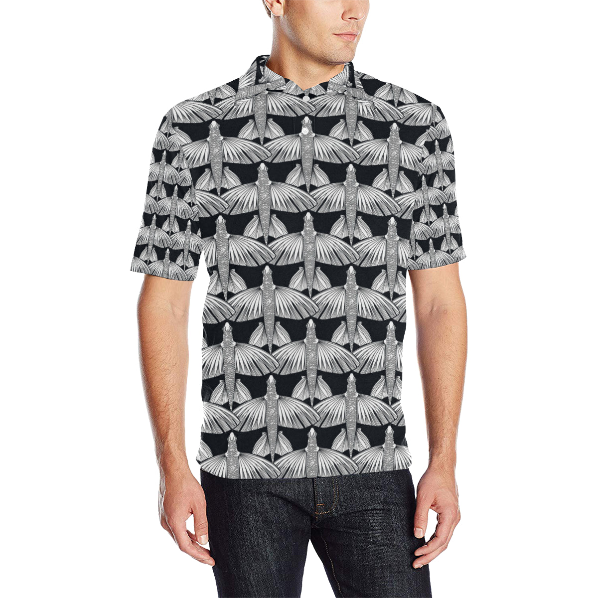 Flying Fish Pattern Print Design 03 Men Polo Shirt