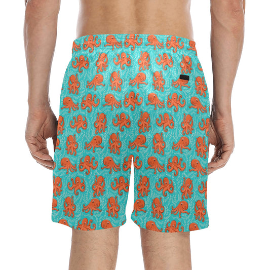 Octopus Cartoon Design Print Themed Men's Swim Trunks Beach Shorts