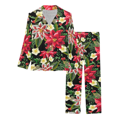 Poinsettia Pattern Print Design POT05 Women's Long Pajama Set