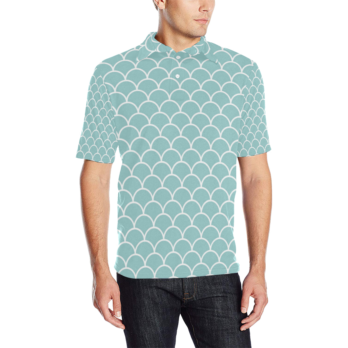 Scales Teal Pattern Print Design 02 Men Polo Shirt