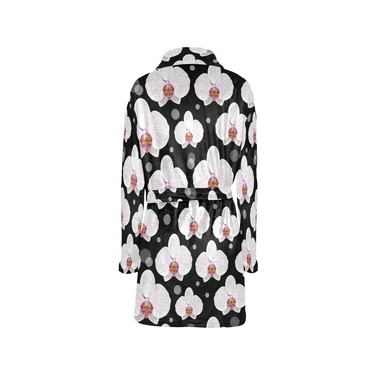 Orchid White Pattern Print Design OR09 Women's Fleece Robe