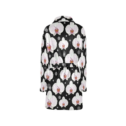 Orchid White Pattern Print Design OR09 Women's Fleece Robe
