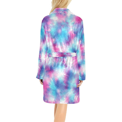 Tie Dye Blue Pink Women's Fleece Robe