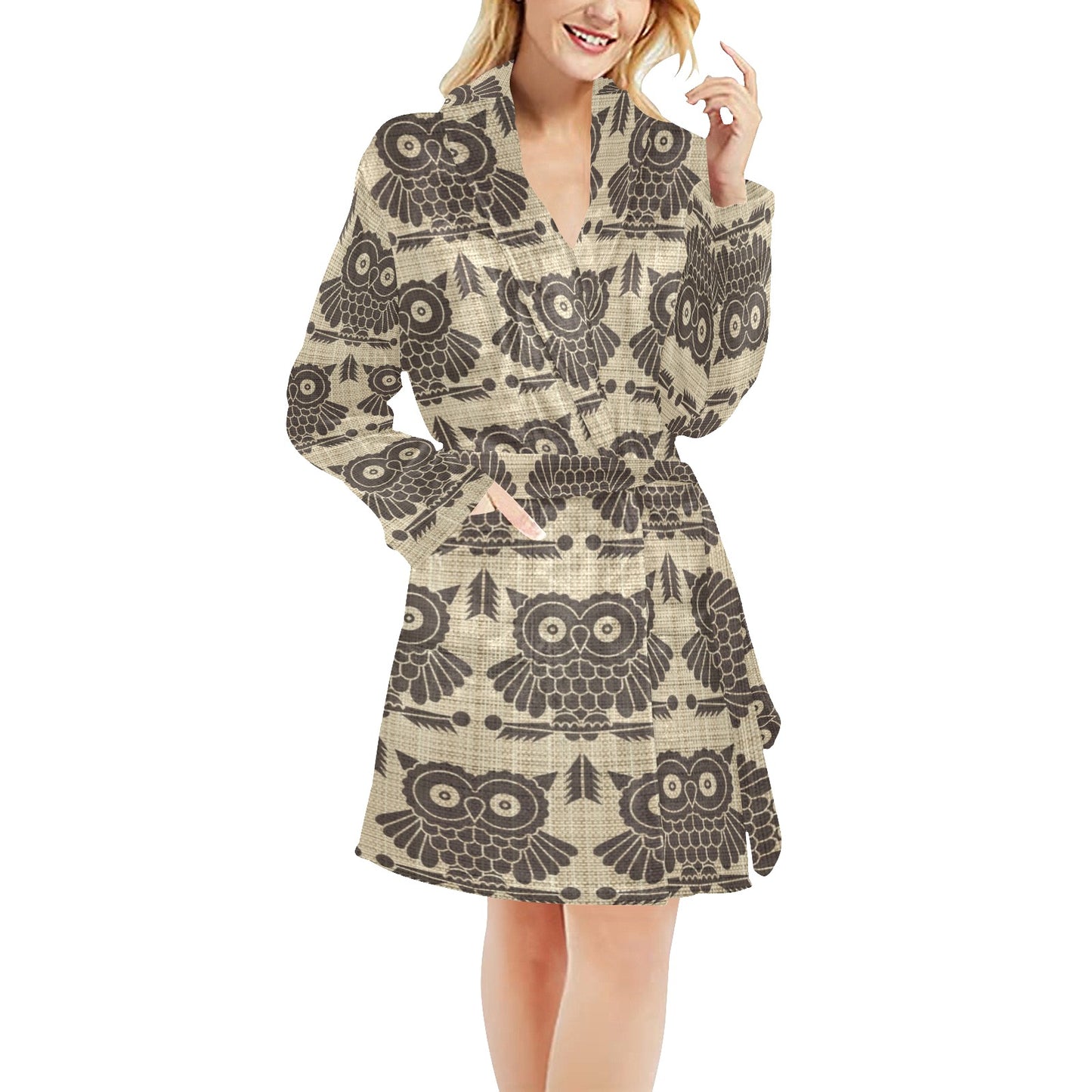 Owl Pattern Print Design A01 Women's Fleece Robe