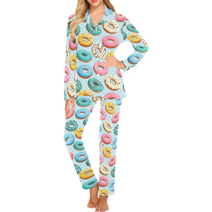Donut Pattern Print Design DN05 Women's Long Pajama Set
