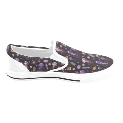 Seaweed With Jelly Fish Print Design LKS305 White Slip Ons Canvas Women's Shoes