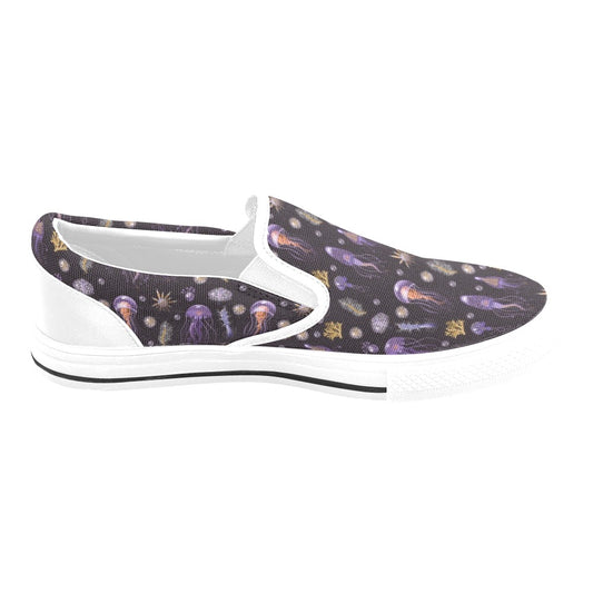 Seaweed With Jelly Fish Print Design LKS305 White Slip Ons Canvas Women's Shoes