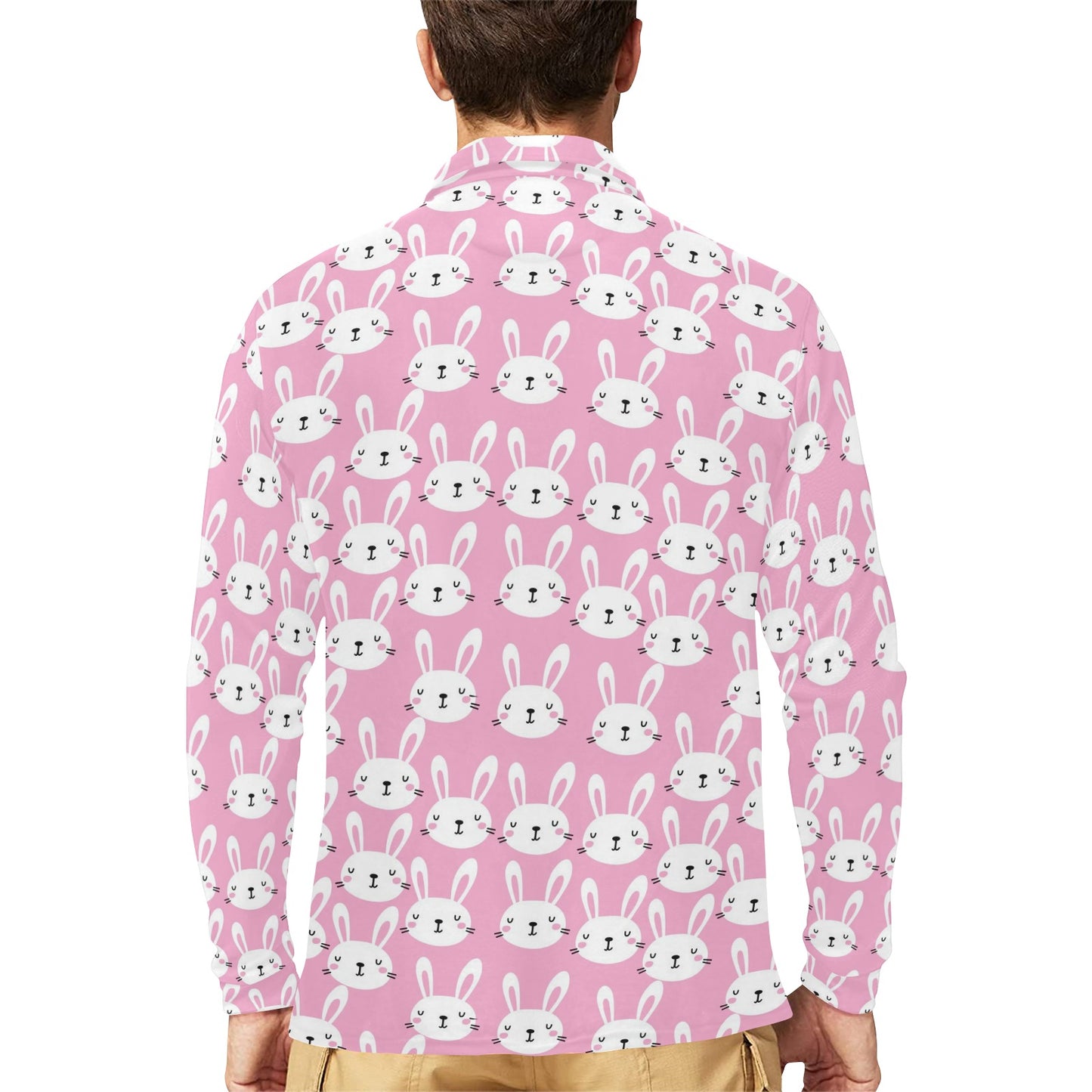 Rabbit Print Design LKS401 Long Sleeve Polo Shirt For Men's