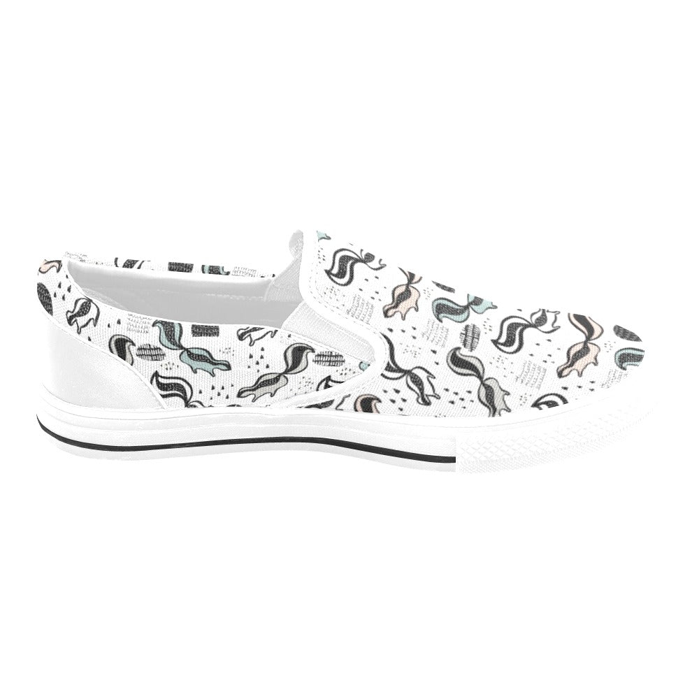 Skunk Print Design LKS303 White Slip Ons Canvas Women's Shoes