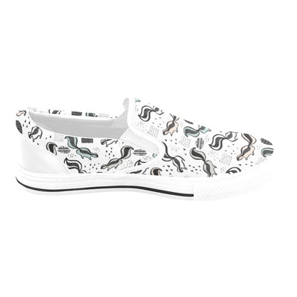 Skunk Print Design LKS303 White Slip Ons Canvas Women's Shoes