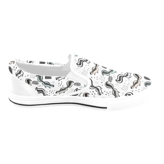 Skunk Print Design LKS303 White Slip Ons Canvas Women's Shoes
