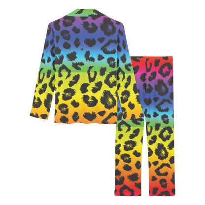 Rainbow Leopard Pattern Print Design A01 Women's Long Pajama Set