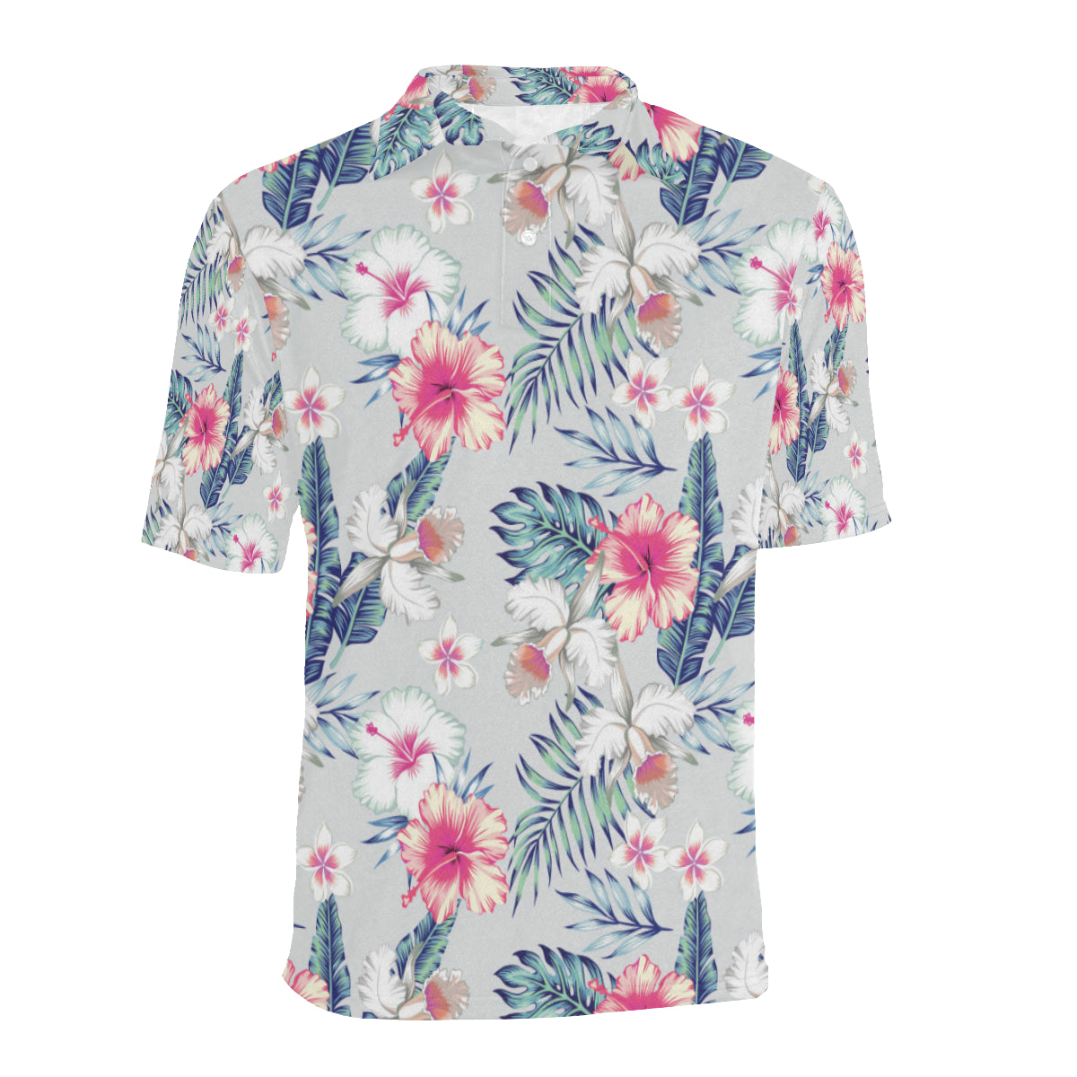 Hibiscus Print Men Polo Shirt
