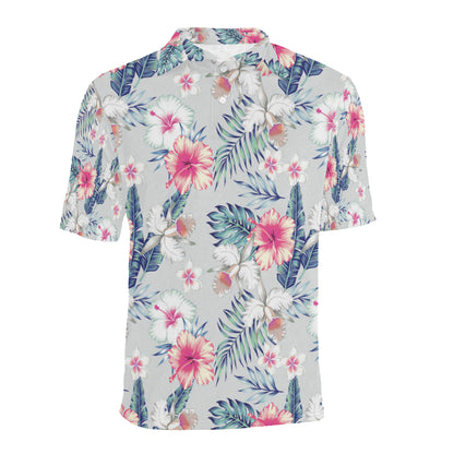 Hibiscus Print Men Polo Shirt
