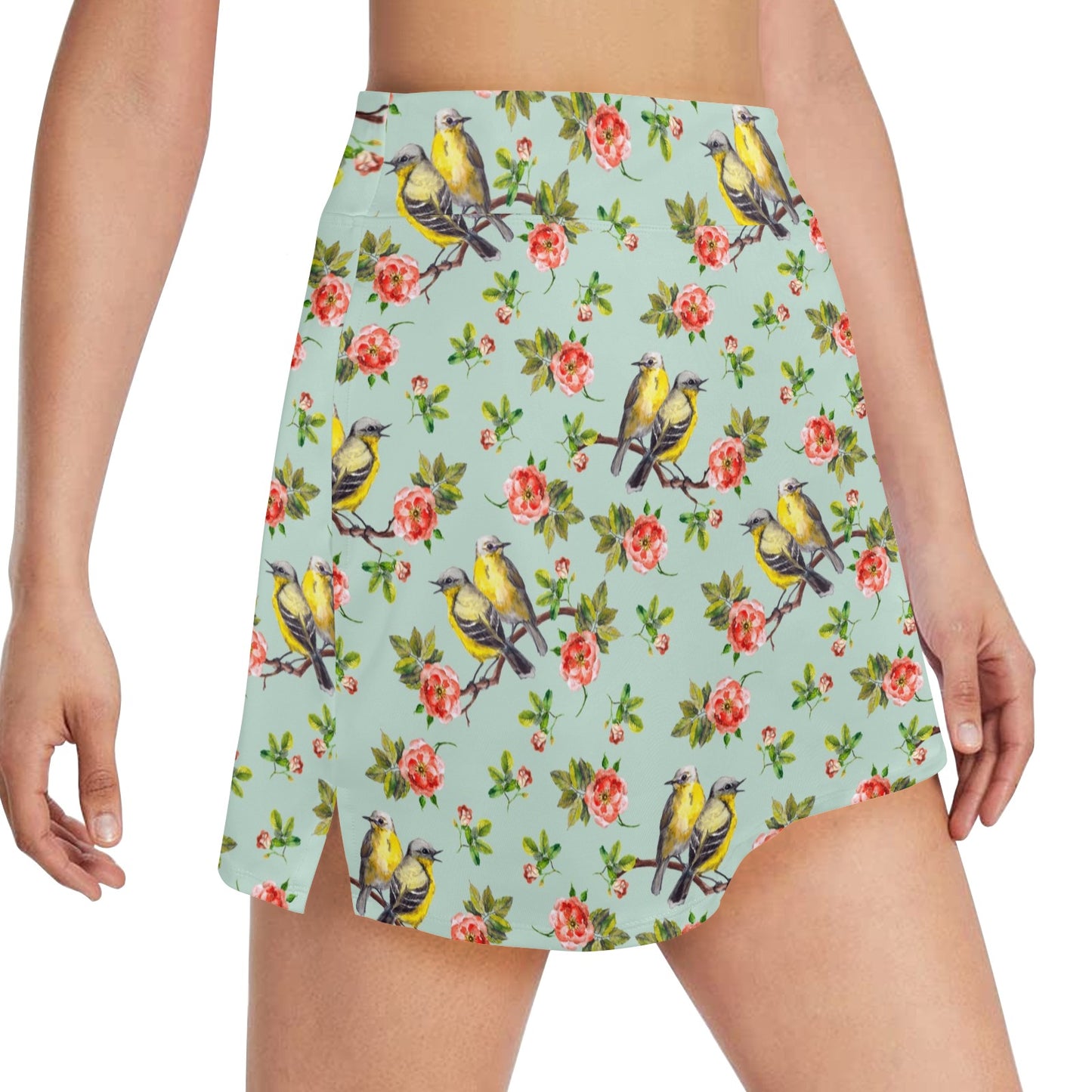 Bird with Red Flower Print Pattern 17" Golf & Pickleball Skort with Pockets