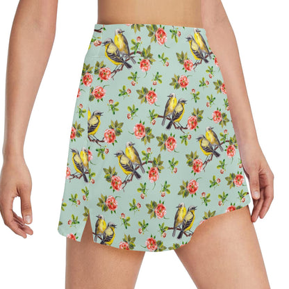 Bird with Red Flower Print Pattern 17" Golf & Pickleball Skort with Pockets