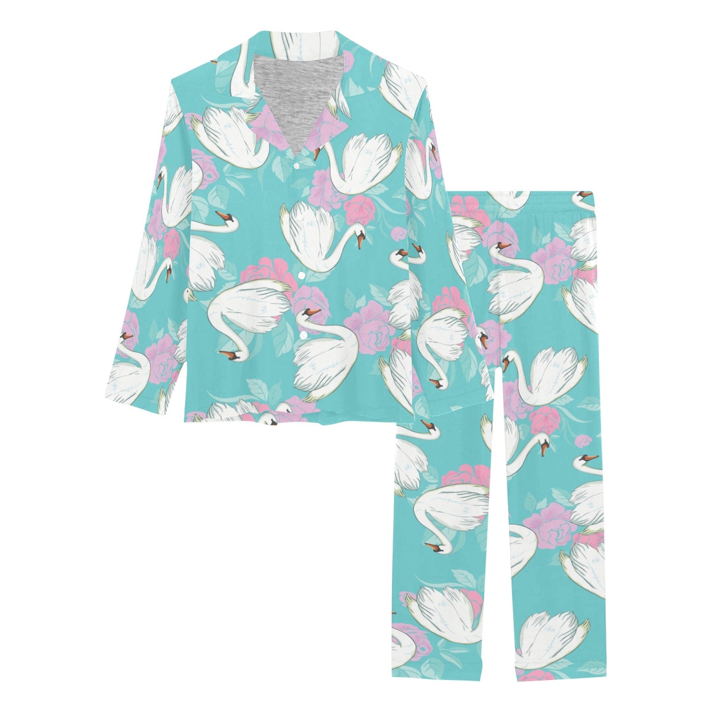 Swan Pattern Print Design 03 Women's Long Pajama Set