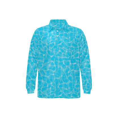Swimming Pool Texture Print Design LKS301 Long Sleeve Polo Shirt For Men's