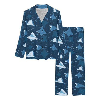 Manta Ray Pattern Print Design 02 Women's Long Pajama Set