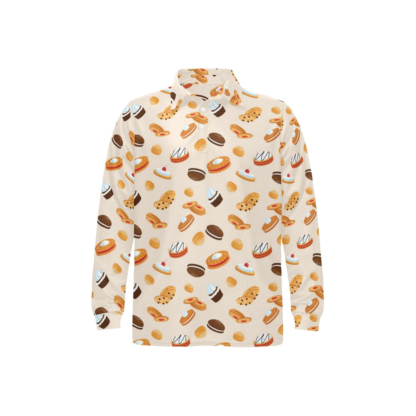 Biscuit Pattern Print Design 01 Long Sleeve Polo Shirt For Men's