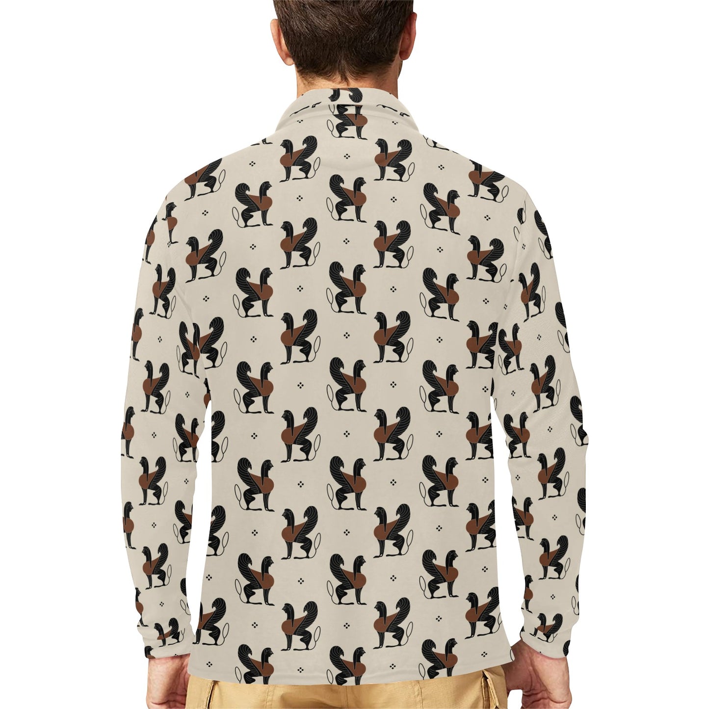 Ancient Greek Print Design LKS3010 Long Sleeve Polo Shirt For Men's