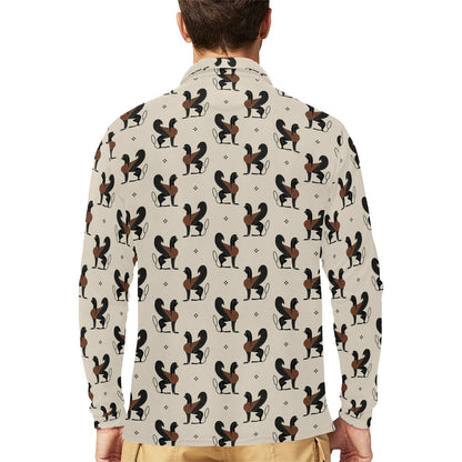 Ancient Greek Print Design LKS3010 Long Sleeve Polo Shirt For Men's