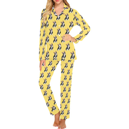 Boston Terrier Pattern Print Design 06 Women's Long Pajama Set